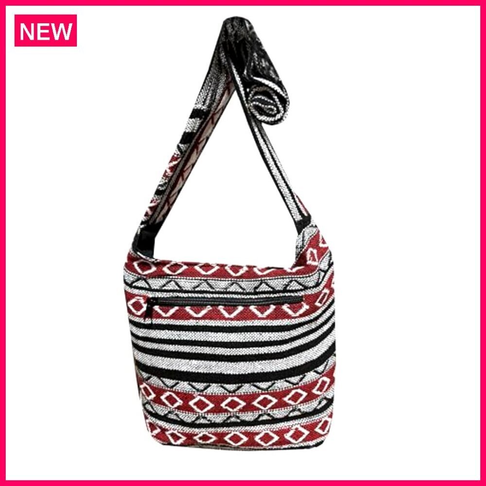 Small Handmade Woven Hobo Bag, Lightweight Cotton, Zippered Pockets - Picture 2 of 8